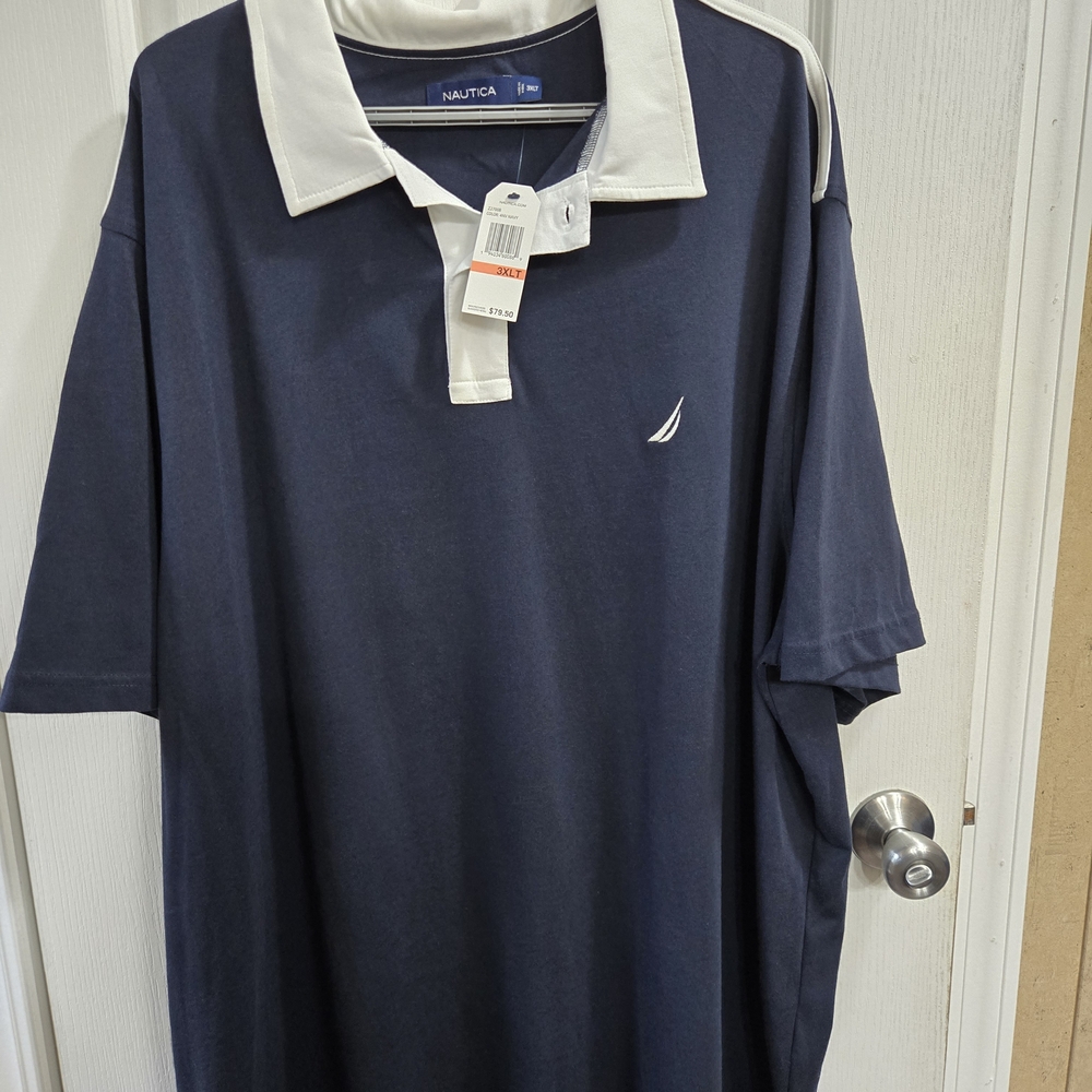 Nautica Blue and White Polo Shirt Classic Design